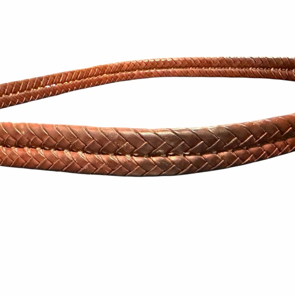 Vintage COACH Woven Leather Belt Tan Brown Silvertone Brass Hardware VGC - Picture 6 of 9